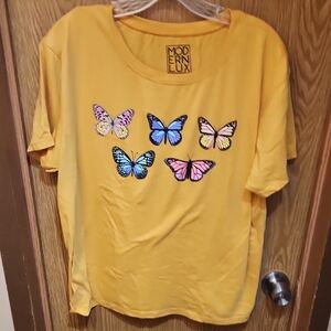 Modern Lux Yellow Tee with Butterfly Motif